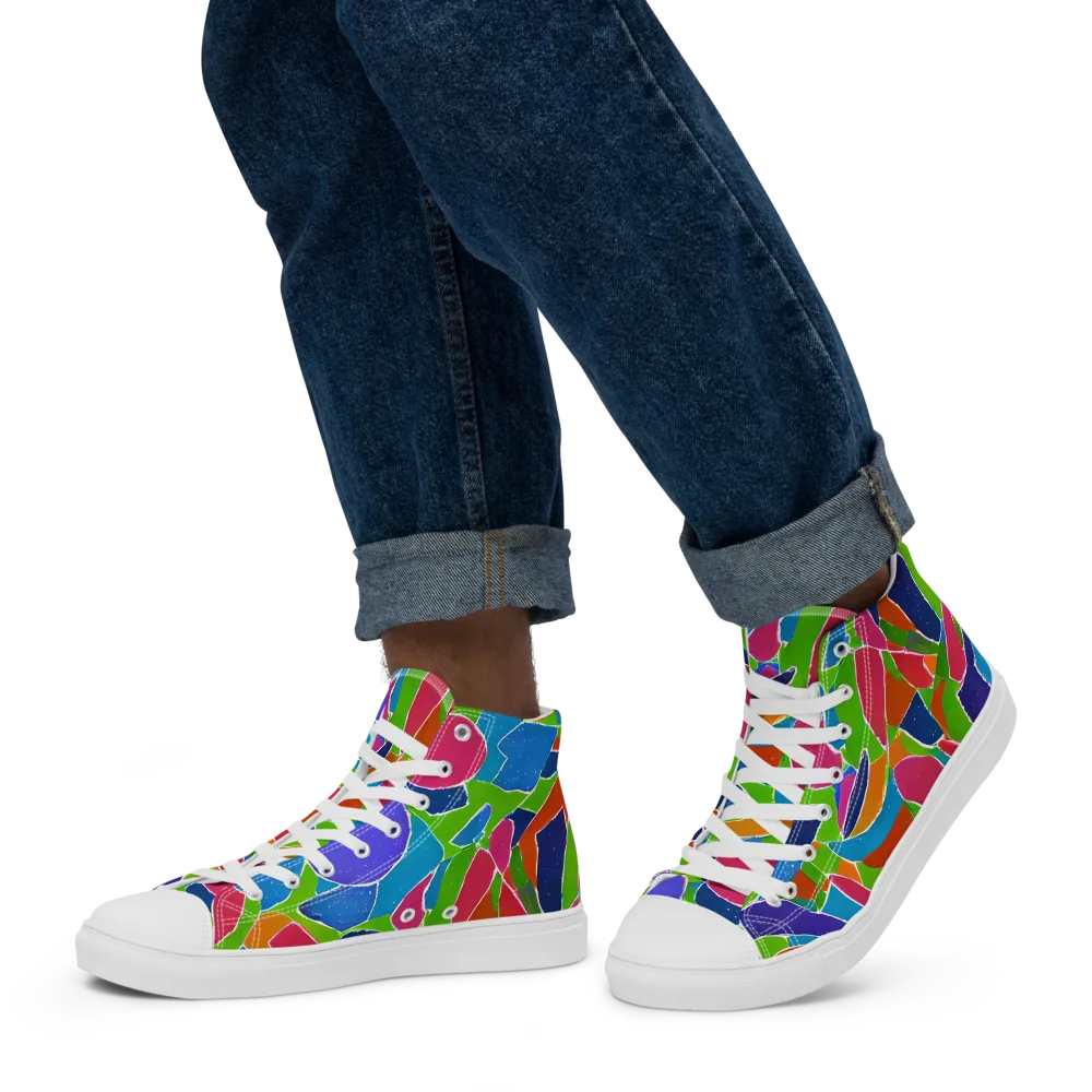 Vivid Fragments on Men's High Top Canvas Shoes — Left