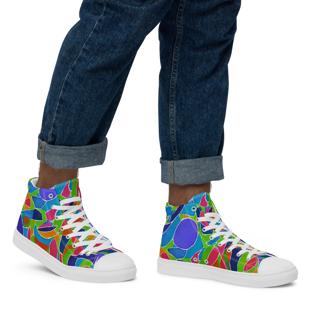 Vivid Fragments on Men's High Top Canvas Shoes — Right