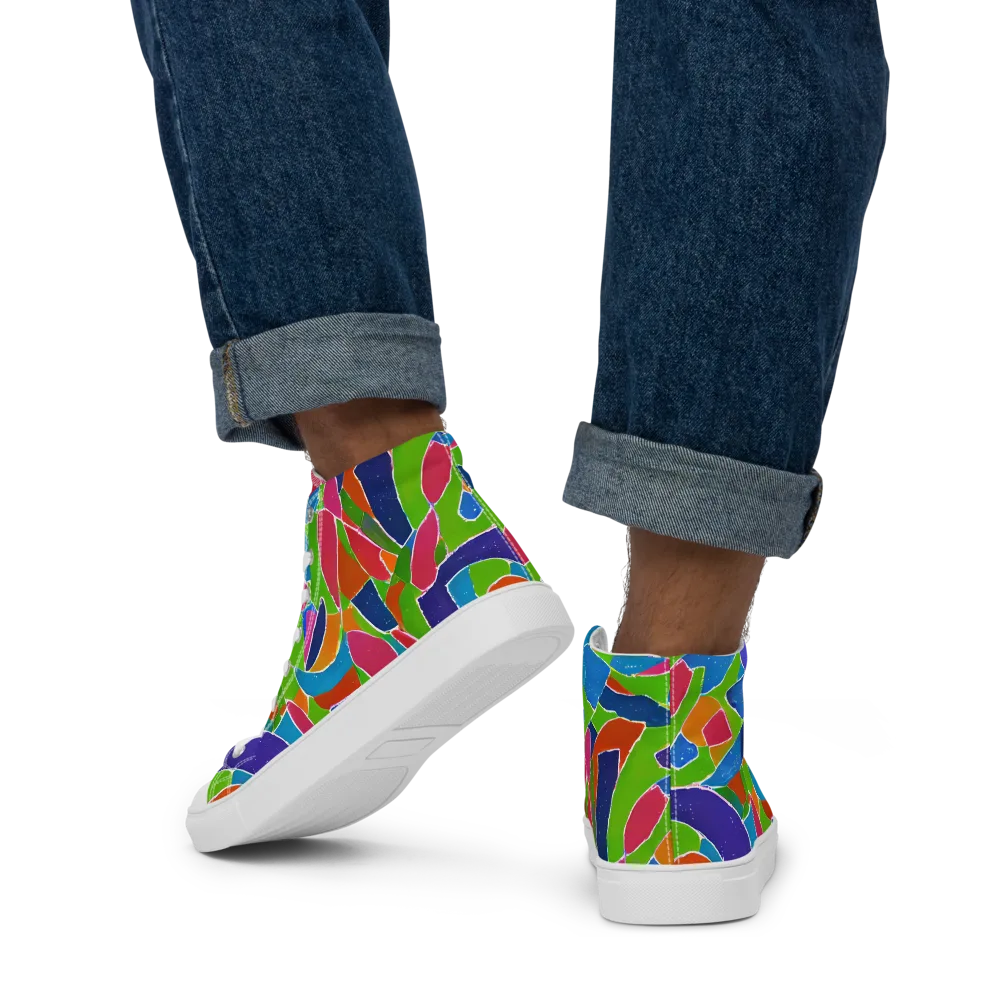 Vivid Fragments on Men's High Top Canvas Shoes — Back