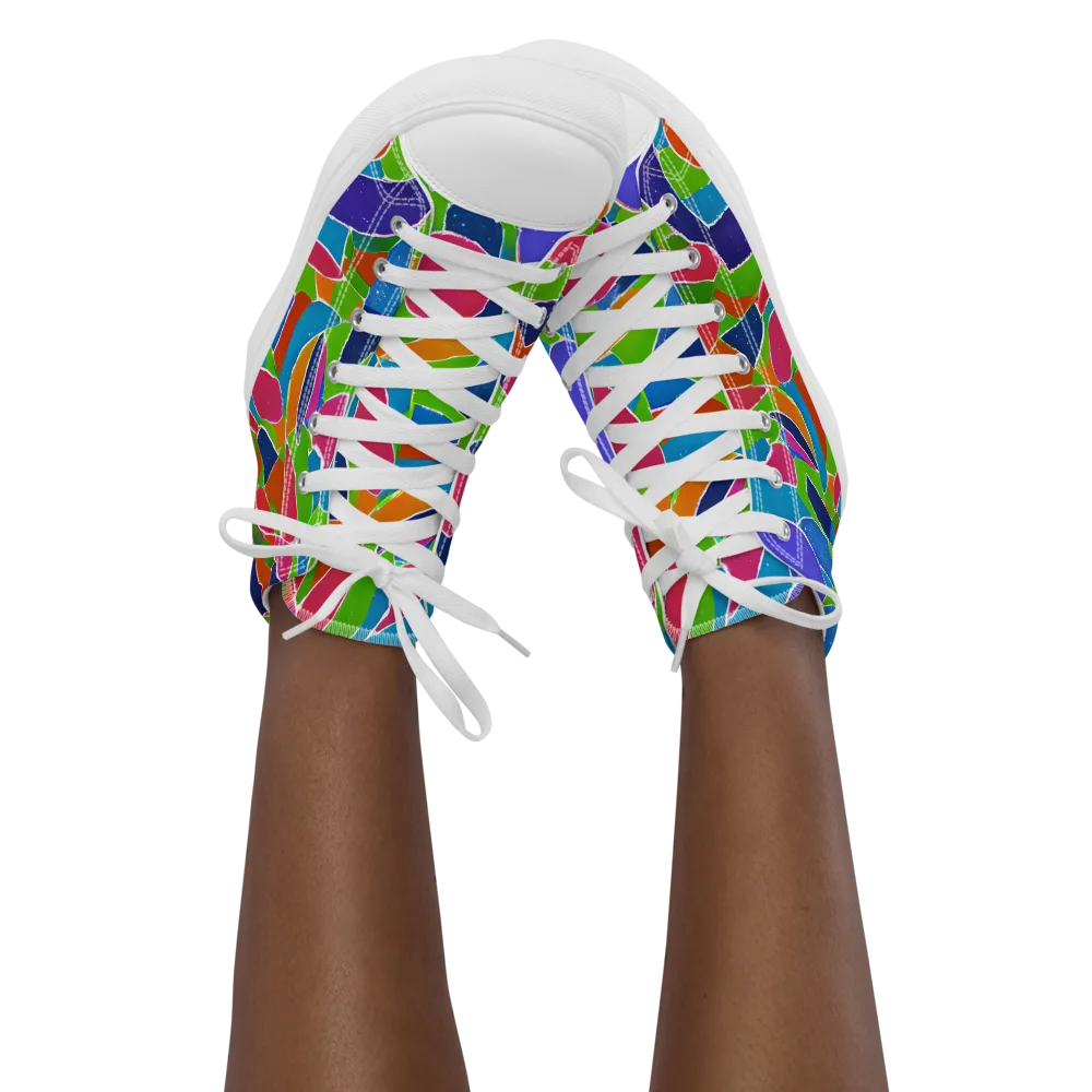 Vivid Fragments on Women's High Top Canvas Shoes — Front