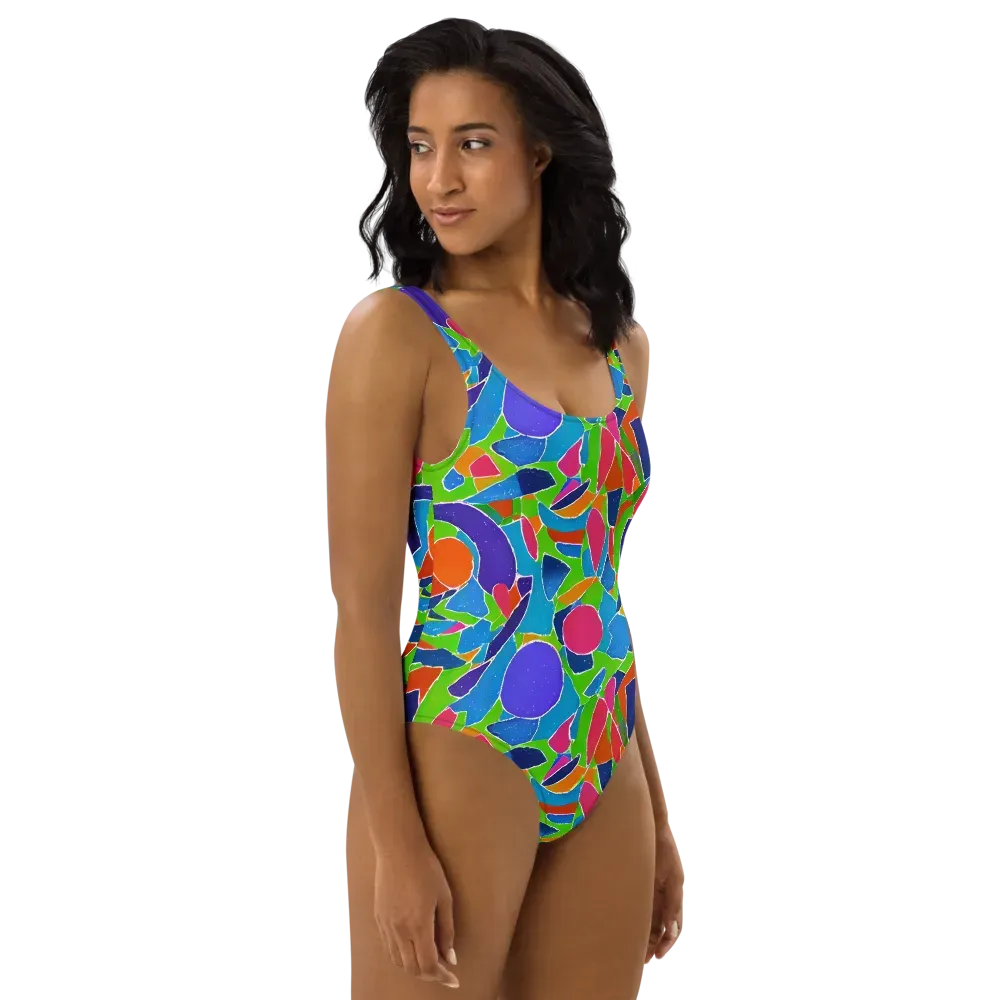 Vivid Fragments on One-Piece Swimsuit — Right