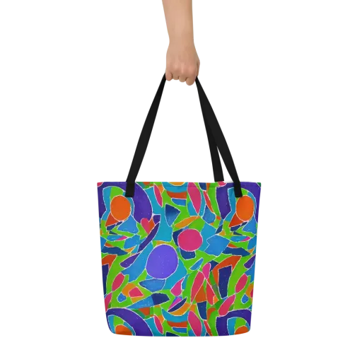 Vivid Fragments on a Large Tote Bag W/ Pocket
