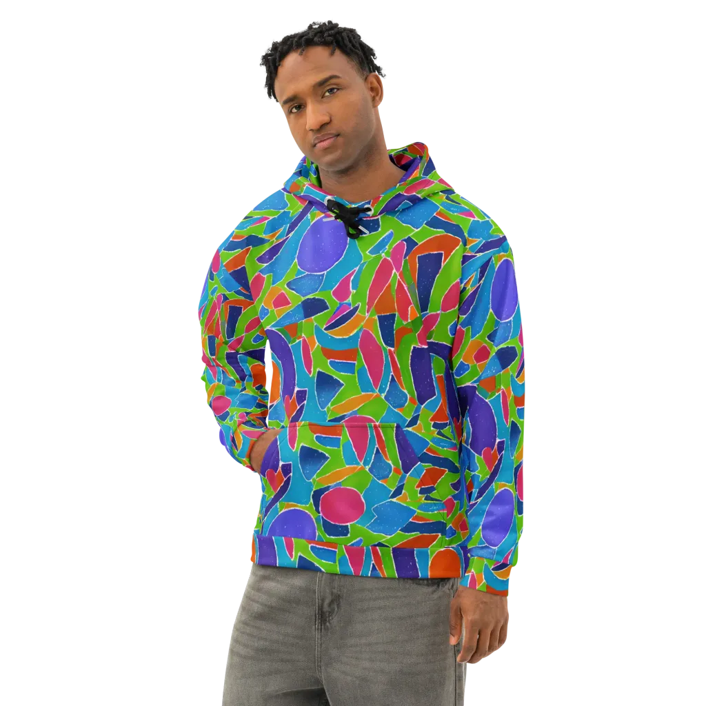 Vivid Fragments on Cotton Hoodie — Left Front