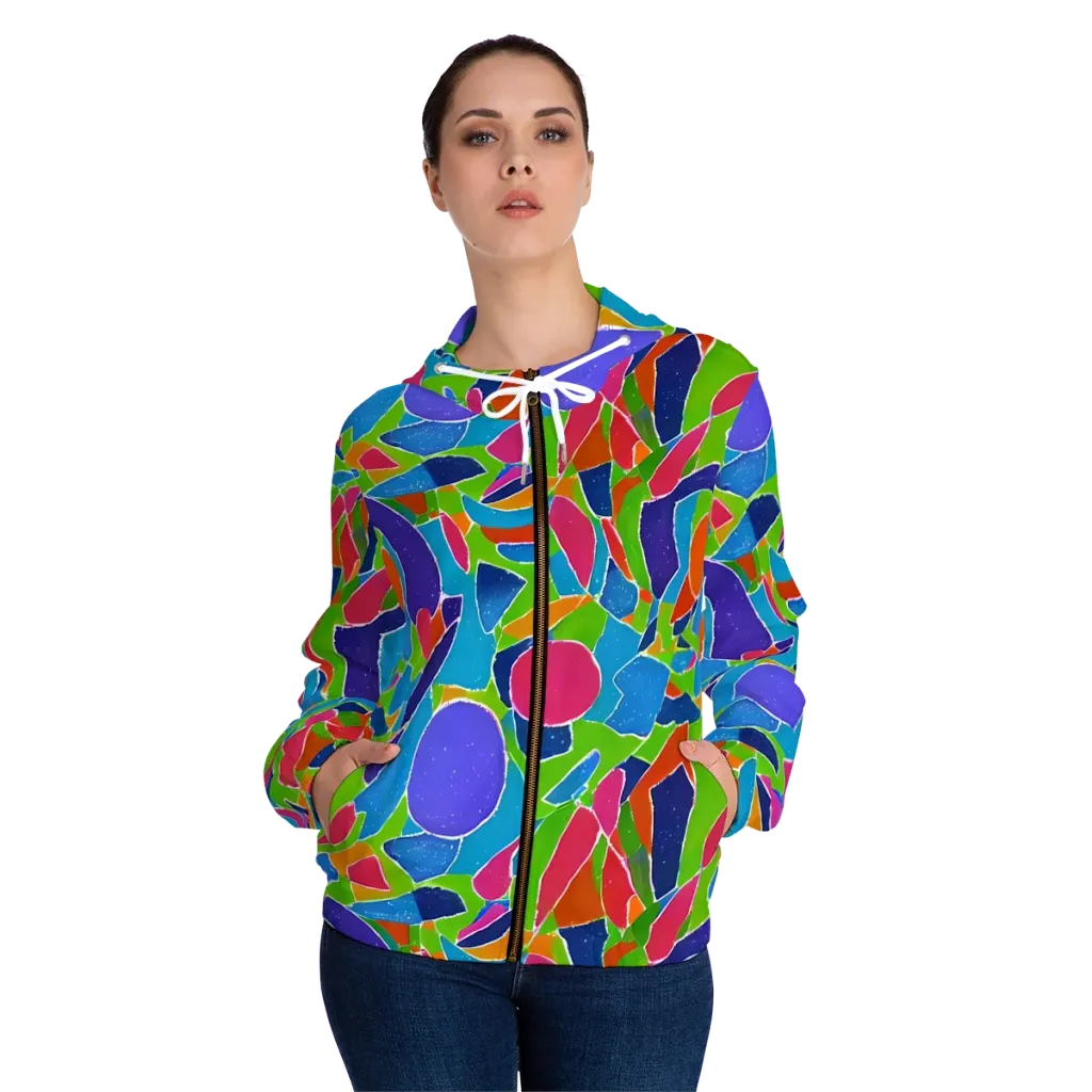 Vivid Fragments on Women's Full-Zip Hoodie — Front On Person