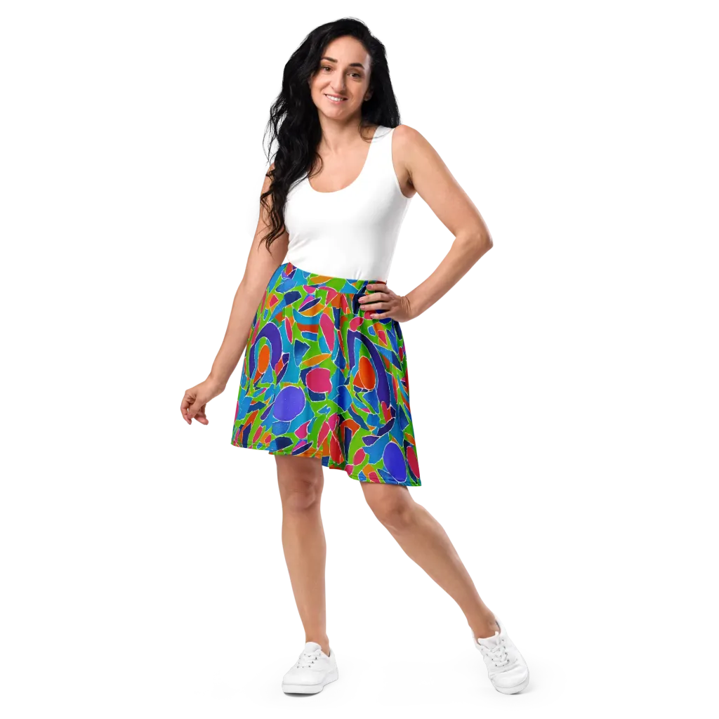 Vivid Fragments on Skater Skirt — Front