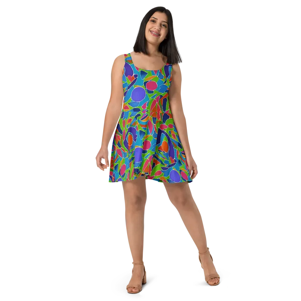 Vivid Fragments on Skater Dress — Front