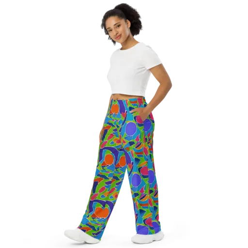 Vivid Fragments on a Wide-Leg Pants