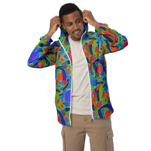Vivid Fragments on a Men's Windbreaker