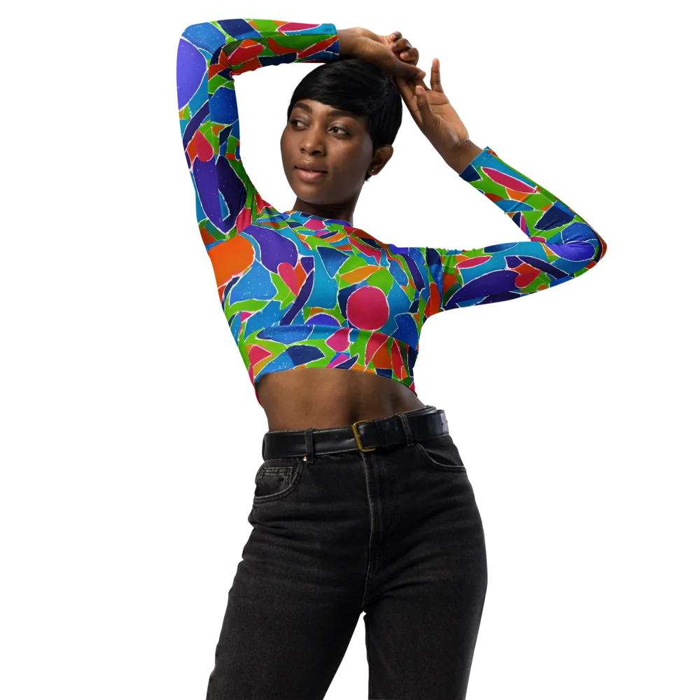 Vivid Fragments on Long Sleeve Crop Top — Front