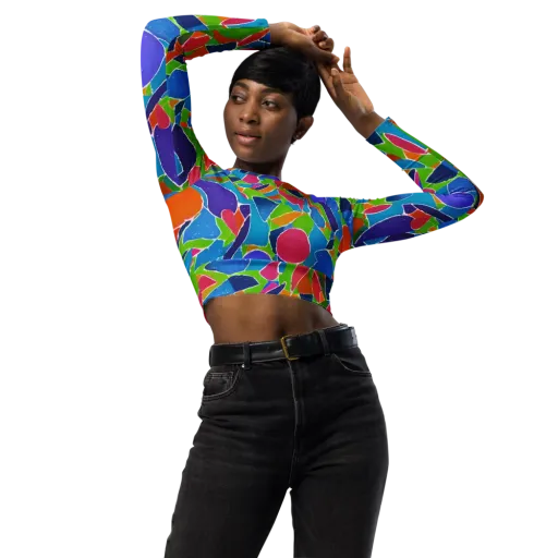 Vivid Fragments on a Long Sleeve Crop Top