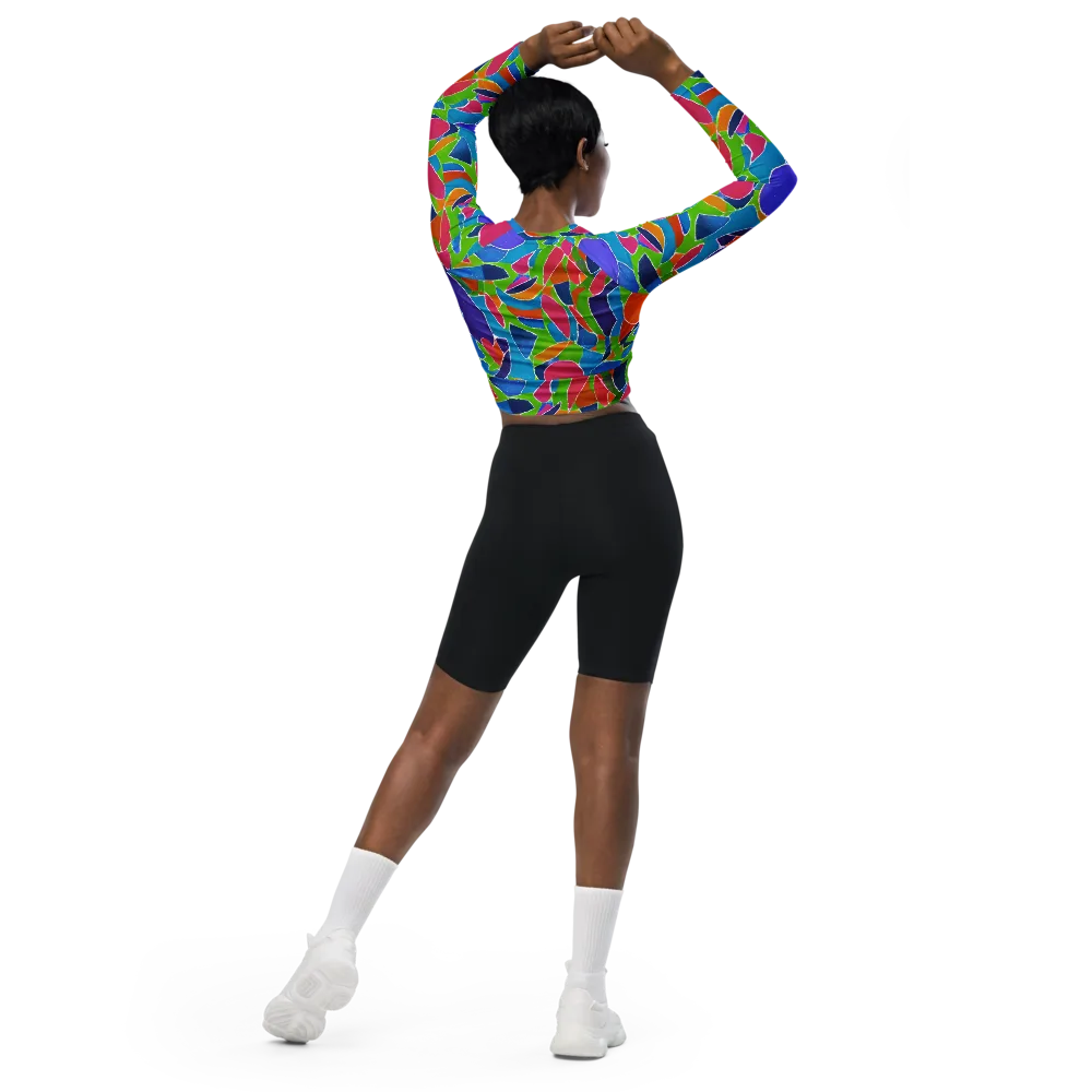 Vivid Fragments on Long Sleeve Crop Top — Back
