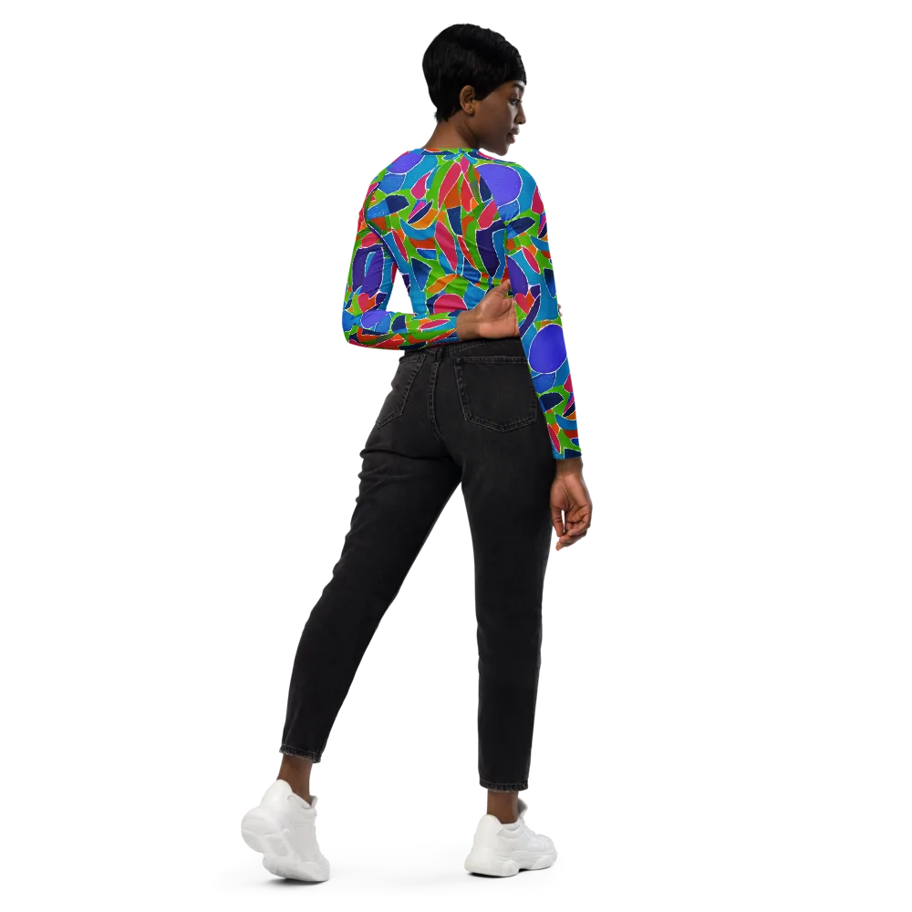 Vivid Fragments on Long Sleeve Crop Top — Right Back