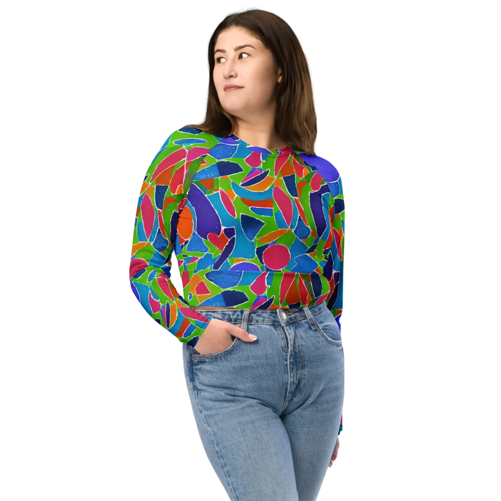 Vivid Fragments on Long Sleeve Crop Top — Front