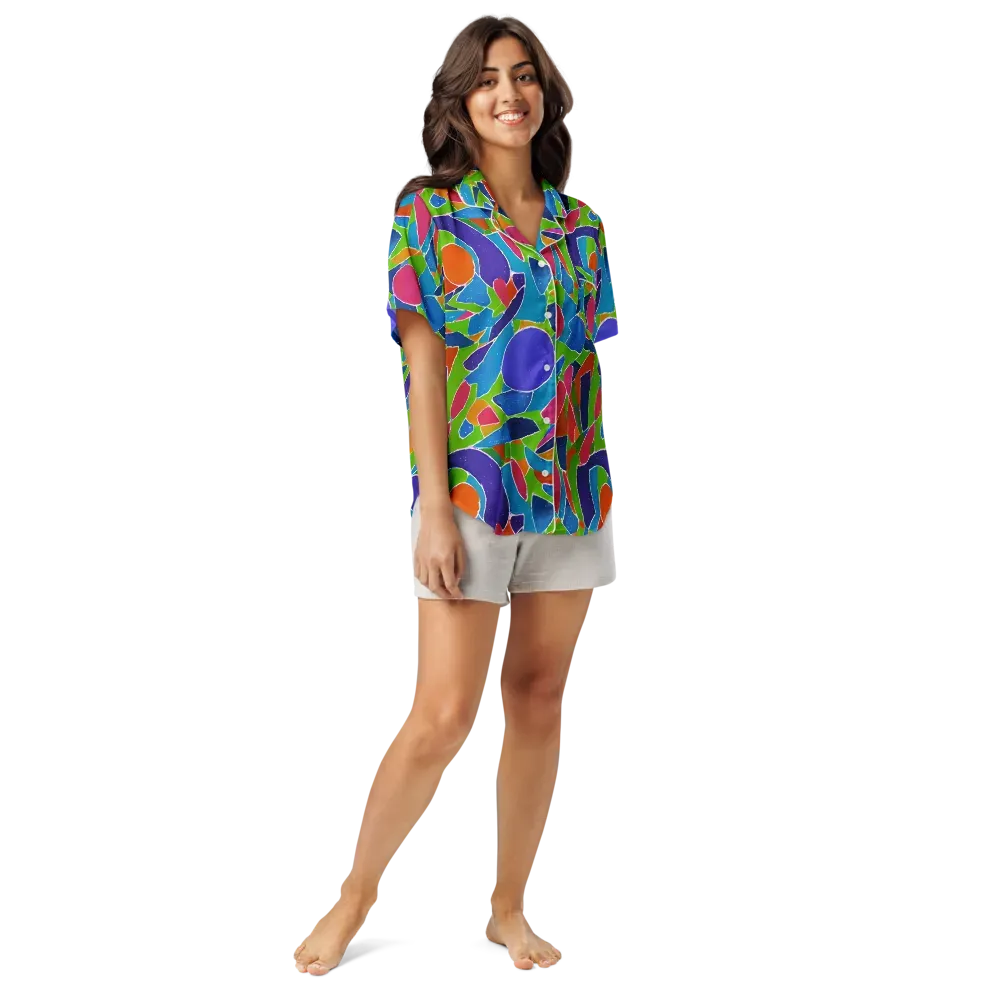Vivid Fragments on Women's Short Sleeve Pajama Top — Front