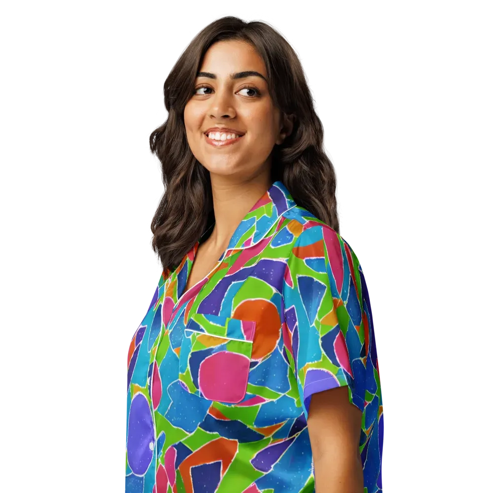 Vivid Fragments on Women's Short Sleeve Pajama Top — Left Front