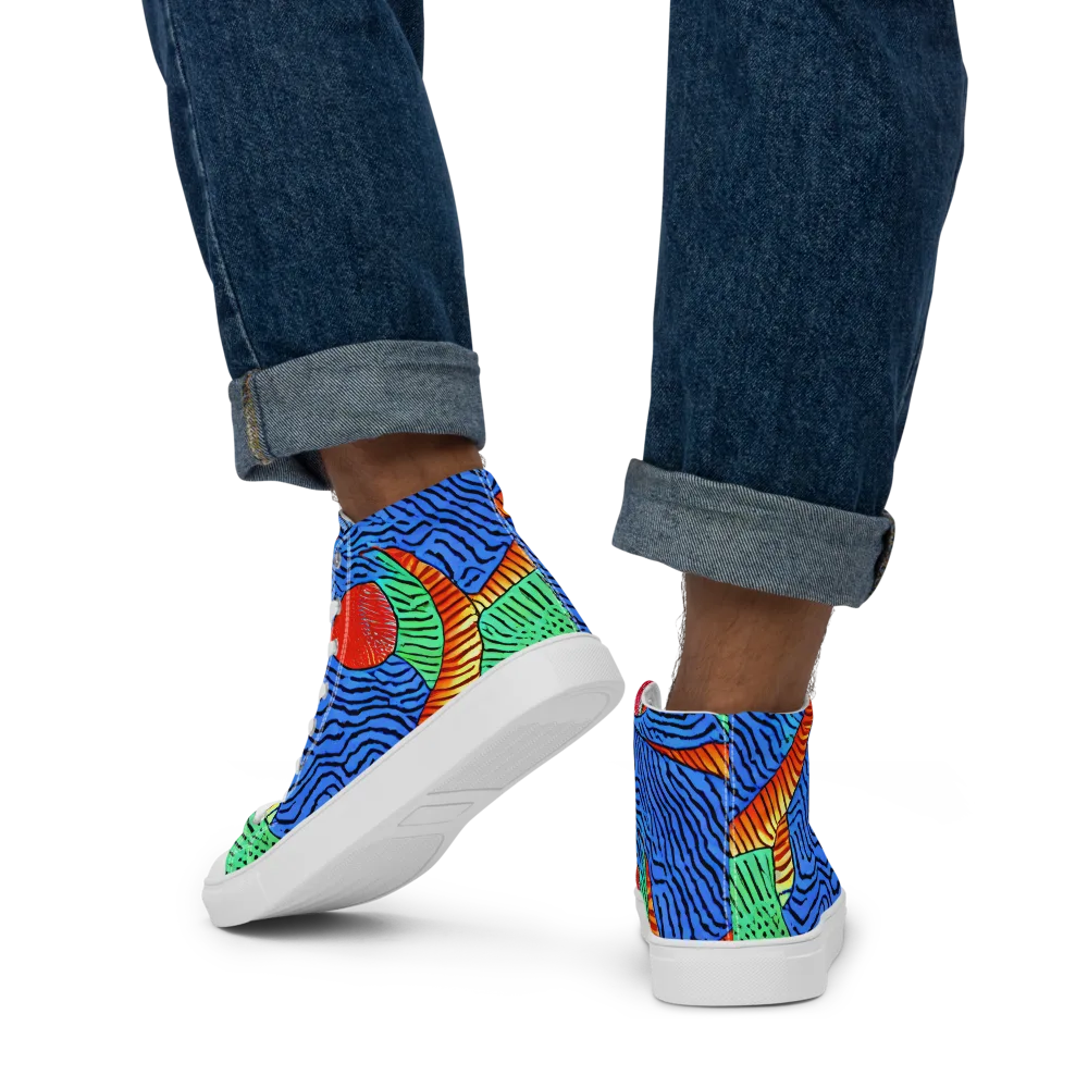 Molten Maze on Men's High Top Canvas Shoes — Back