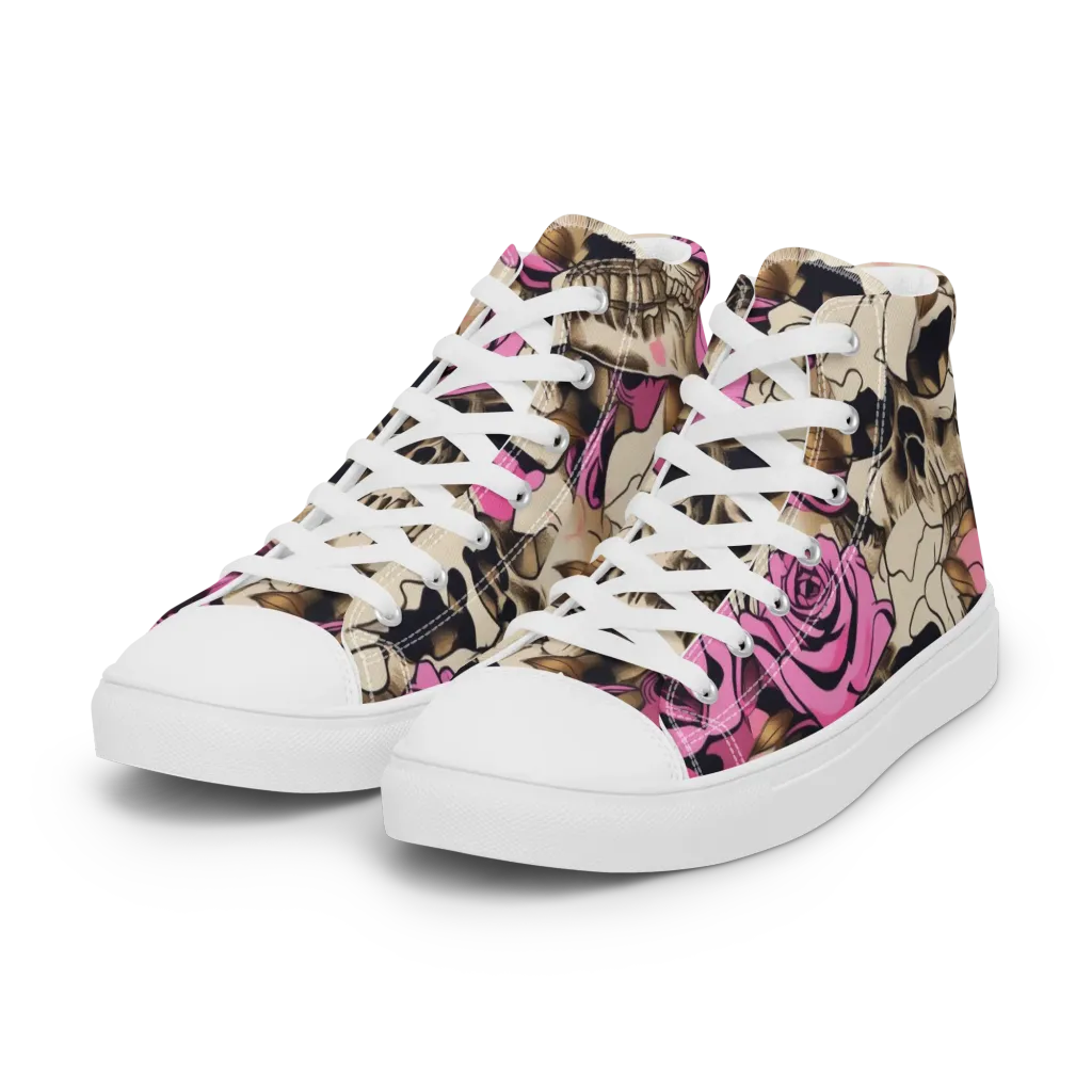 Rosebone Riot on Women's High Top Canvas Shoes — Left Front