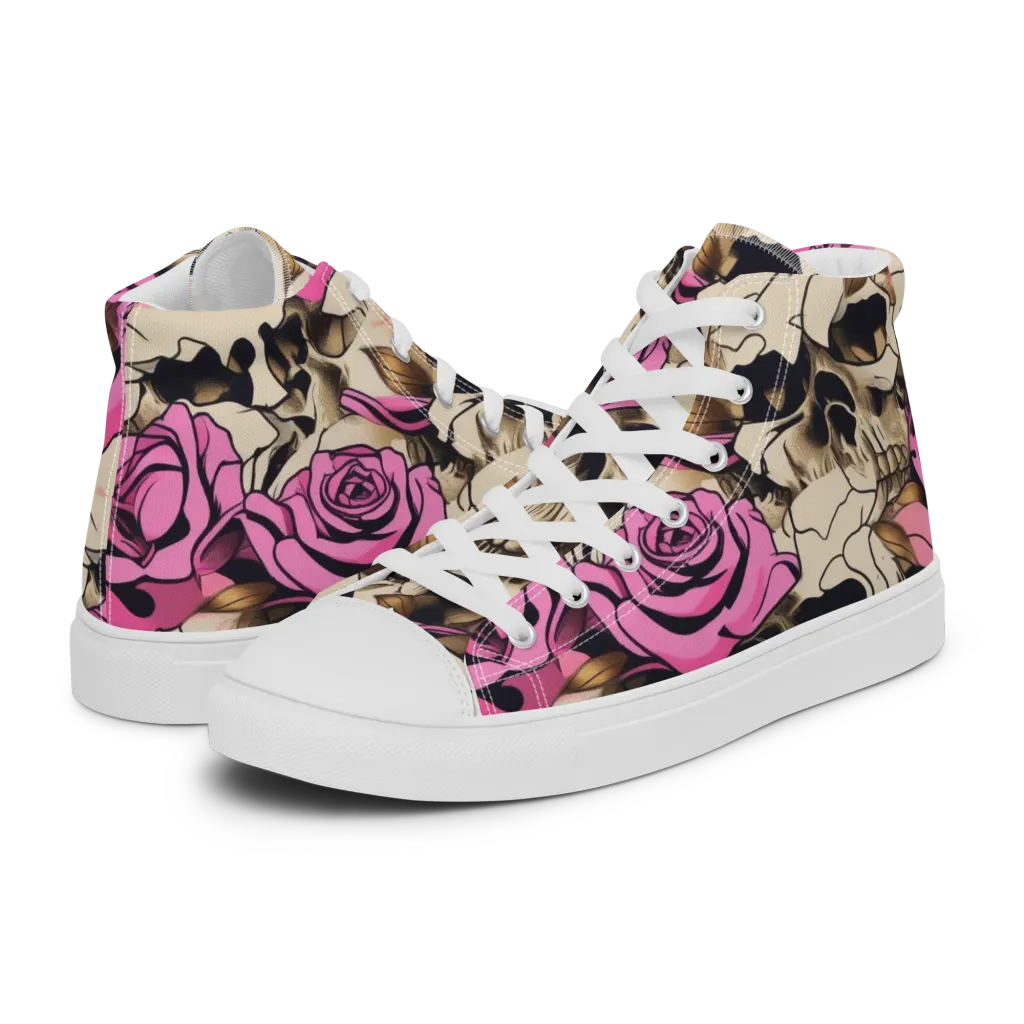 Rosebone Riot on Women's High Top Canvas Shoes — Left