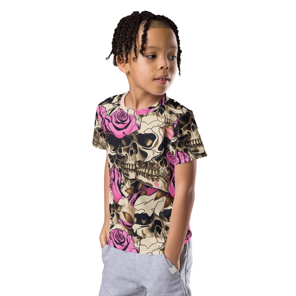 Rosebone Riot on Kids Crew Neck T-Shirt — Left Front