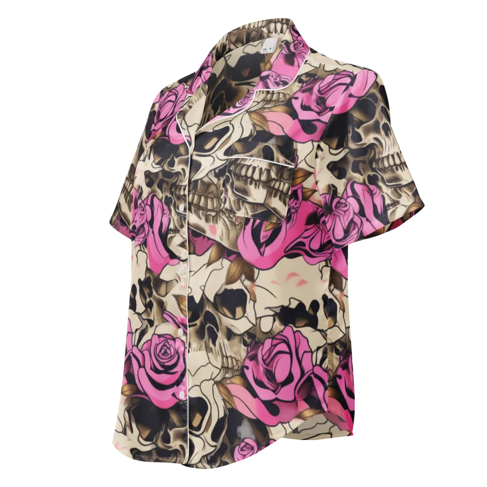 Rosebone Riot on Women's Short Sleeve Pajama Top — Left Front