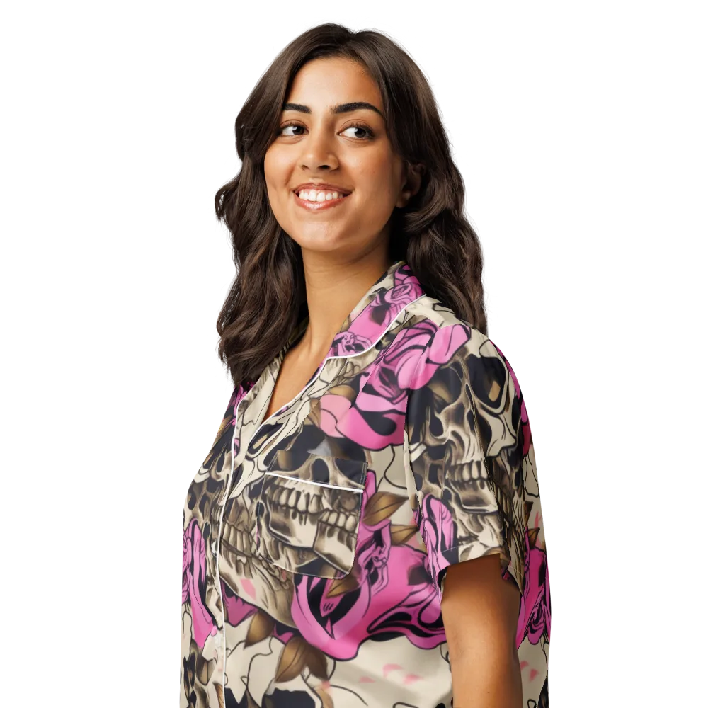 Rosebone Riot on Women's Short Sleeve Pajama Top — Left Front