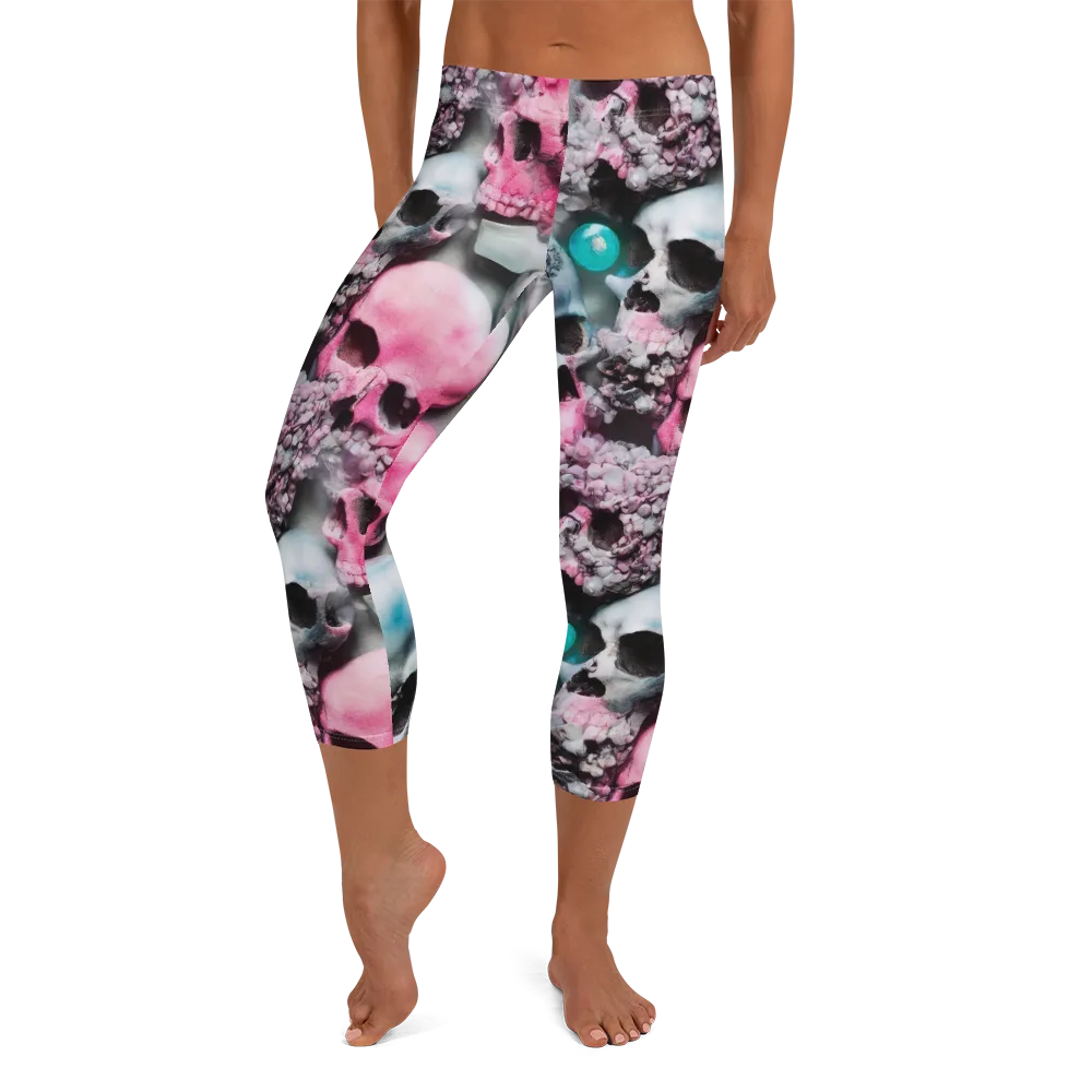 Candy Skull Garden on Capri Leggings — Front