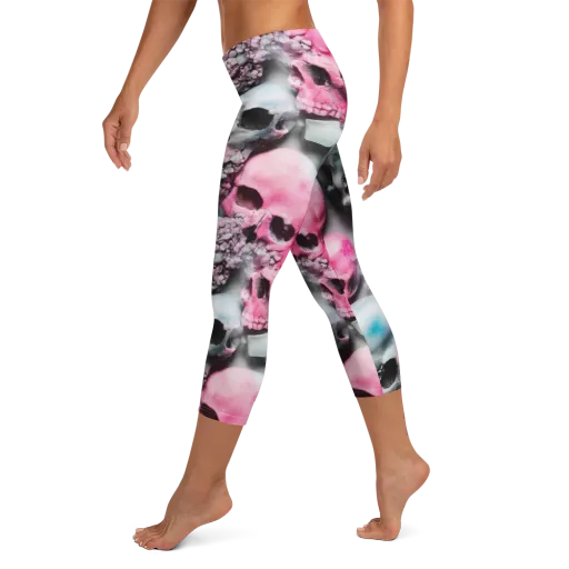 Candy Skull Garden on a Capri Leggings