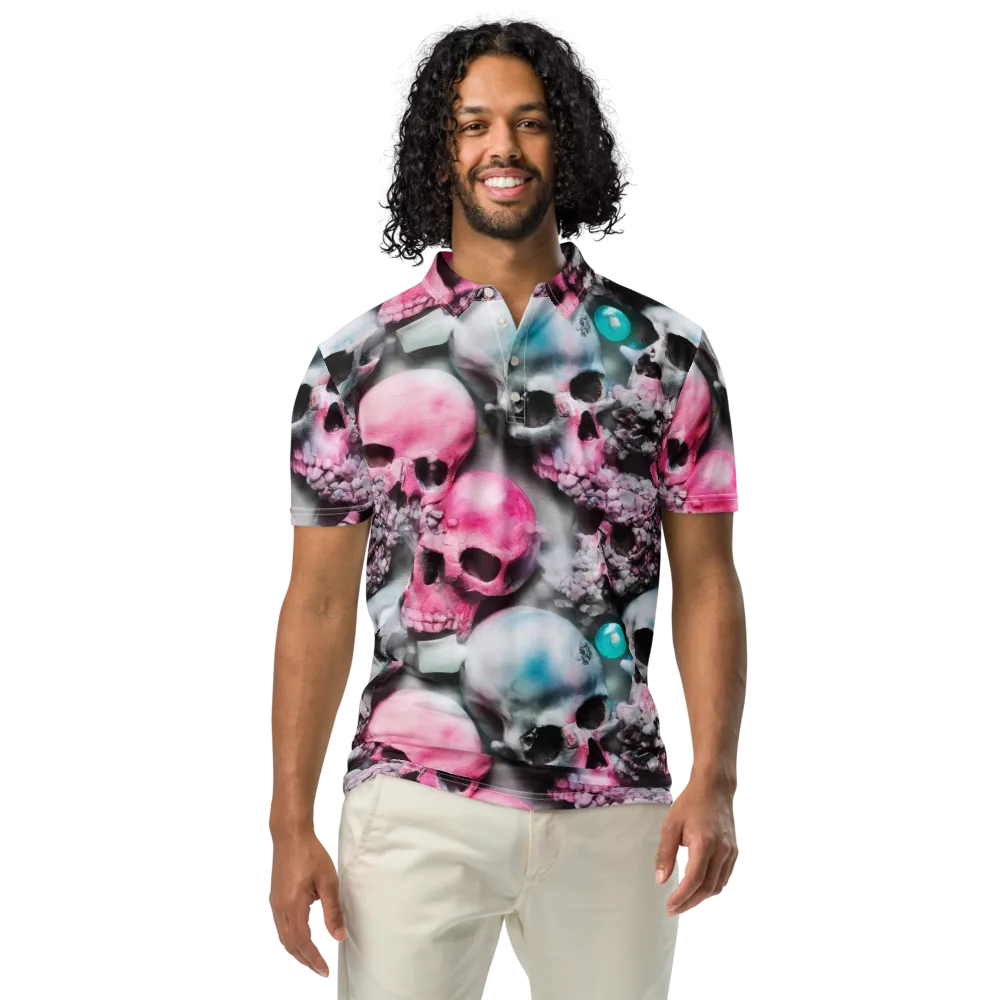 Candy Skull Garden on Men's Slim Fit Polo Shirt — Front