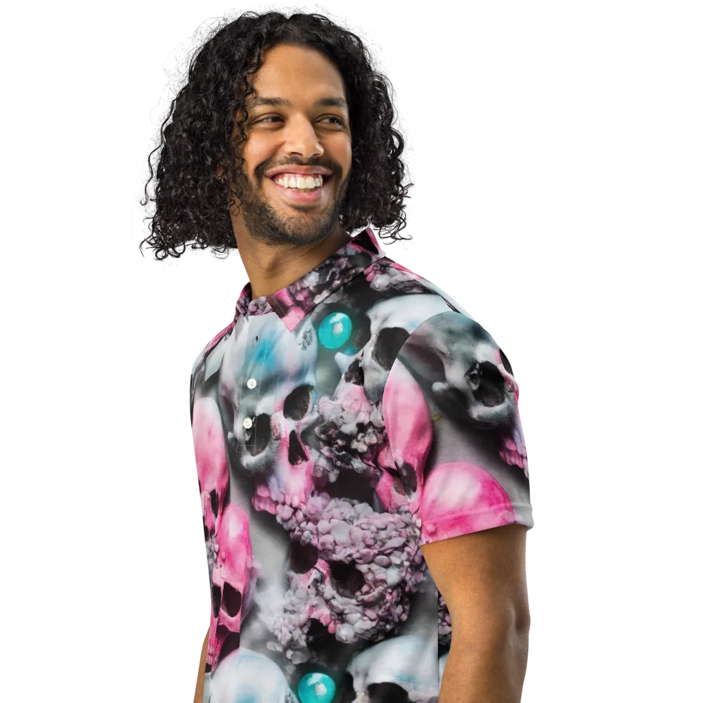 Candy Skull Garden on Men's Slim Fit Polo Shirt — Left Front