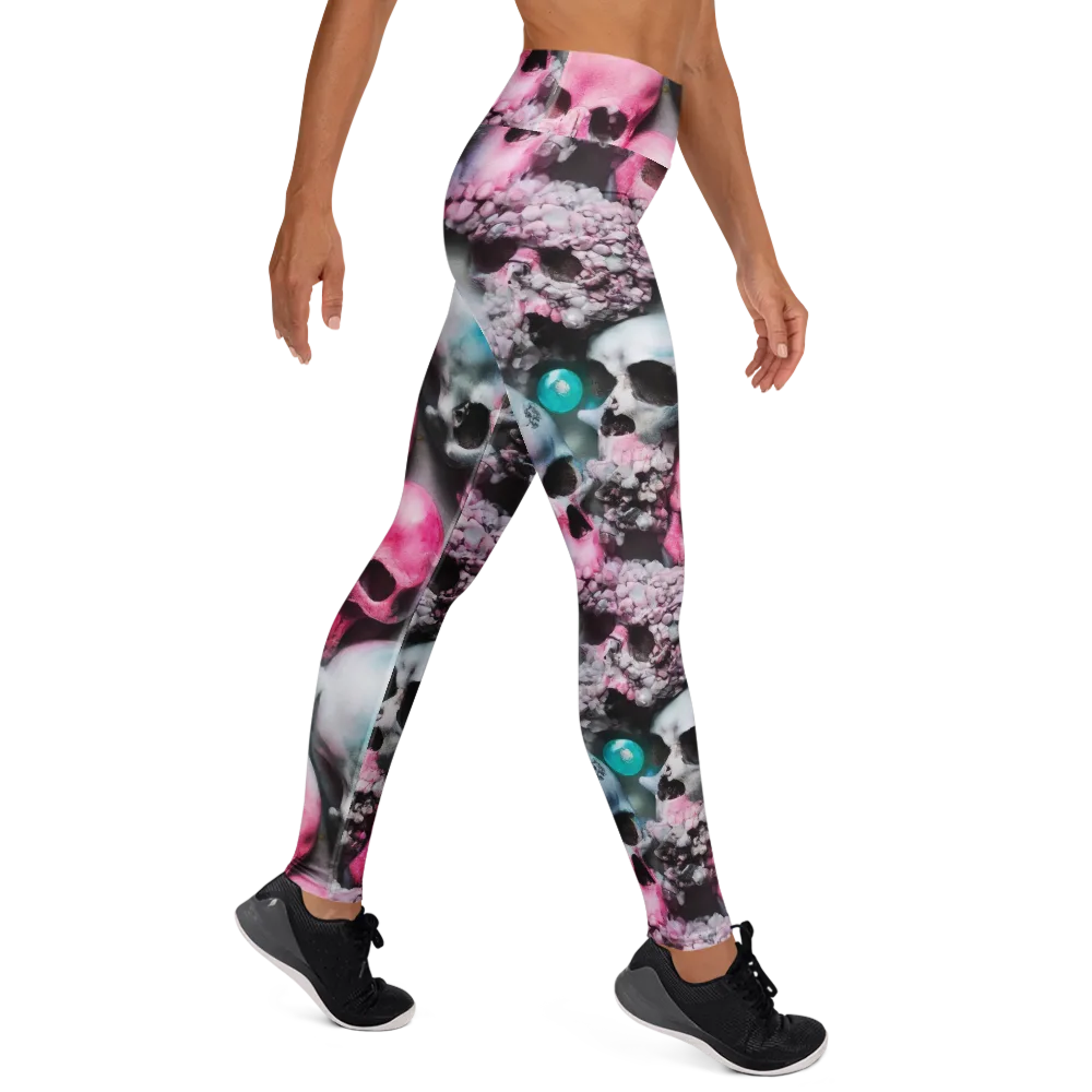 Candy Skull Garden on Yoga Leggings — Right