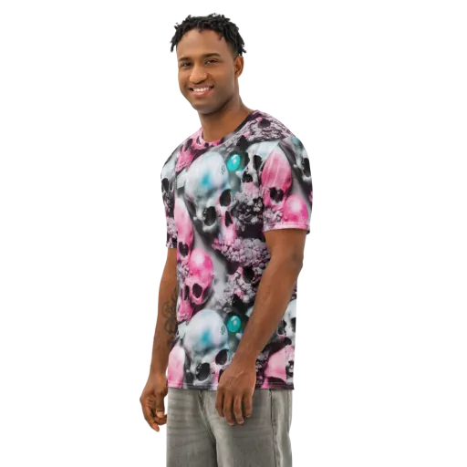 Candy Skull Garden on a Men's Cotton Crew Neck T-Shirt