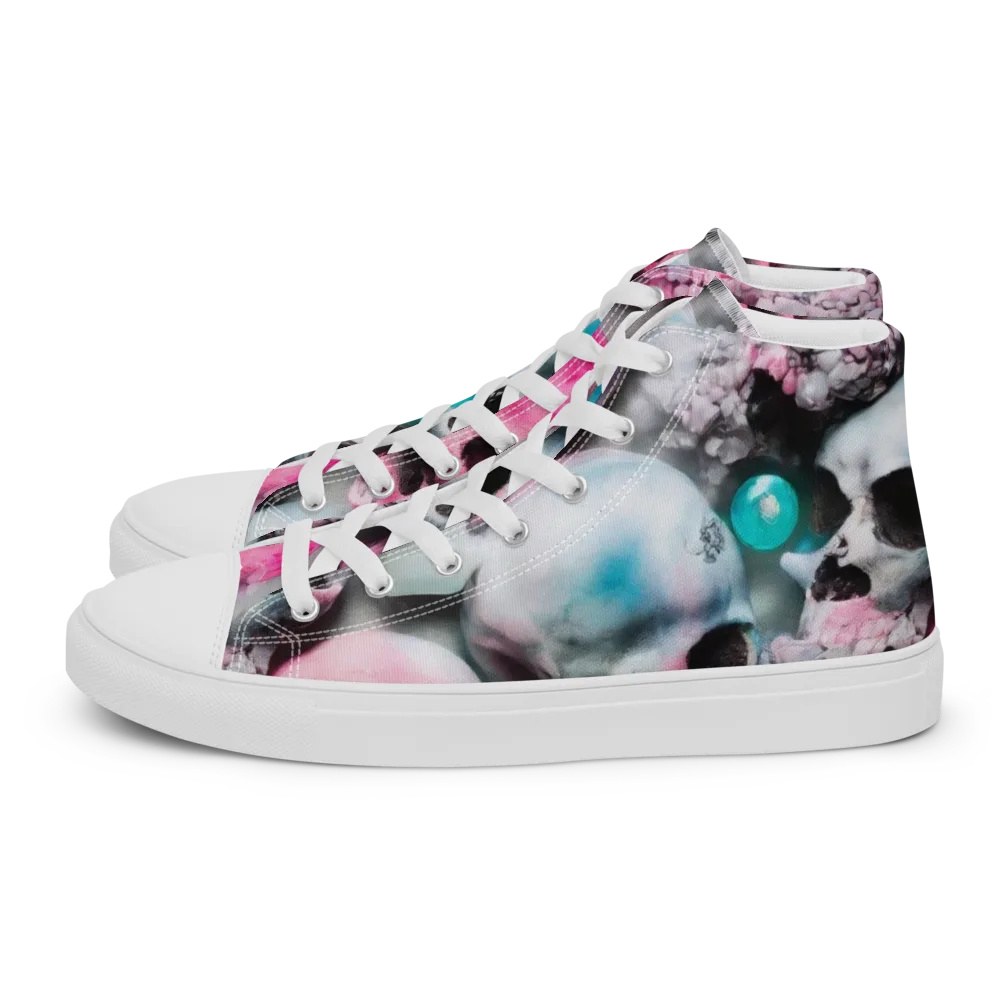 Candy Skull Garden on Men's High Top Canvas Shoes — Left