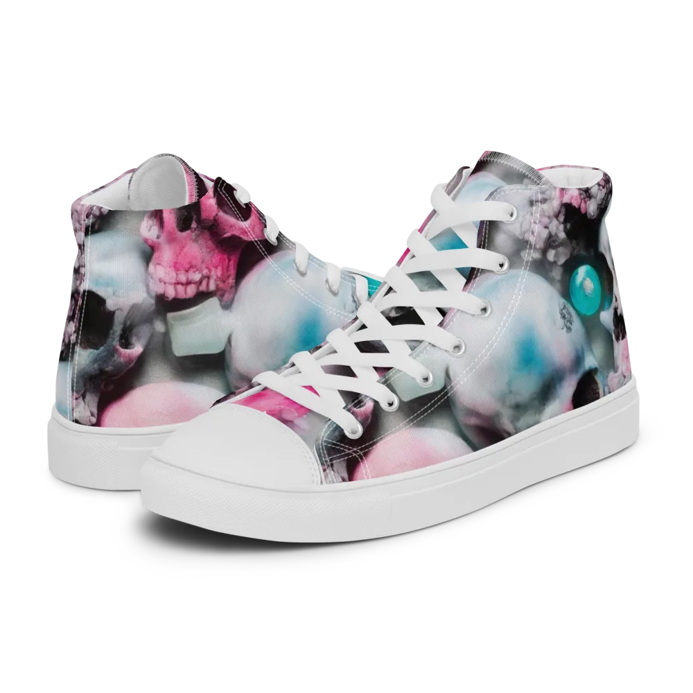 Candy Skull Garden on Men's High Top Canvas Shoes — Left