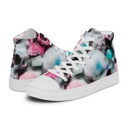 Candy Skull Garden on a Men's High Top Canvas Shoes