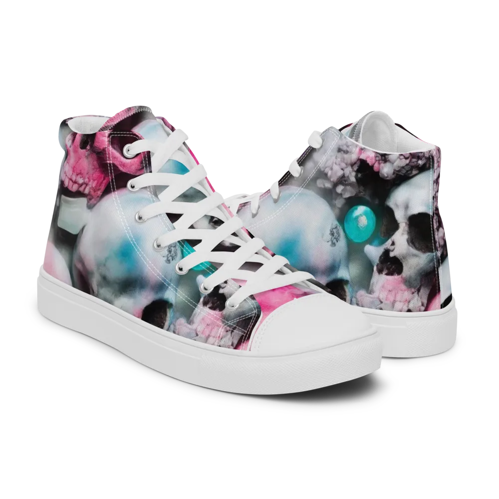 Candy Skull Garden on Men's High Top Canvas Shoes — Right