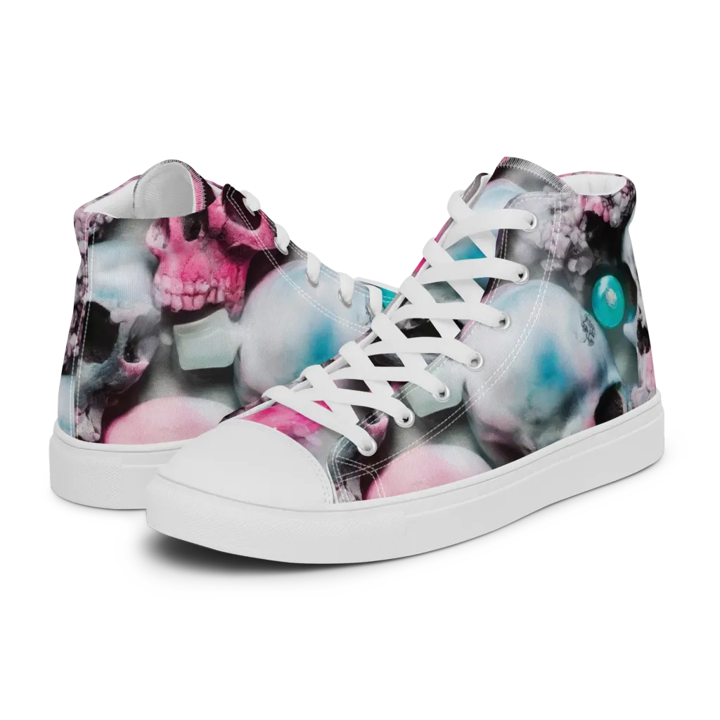 Candy Skull Garden on Women's High Top Canvas Shoes — Left
