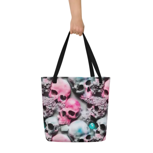 Candy Skull Garden on a Large Tote Bag W/ Pocket