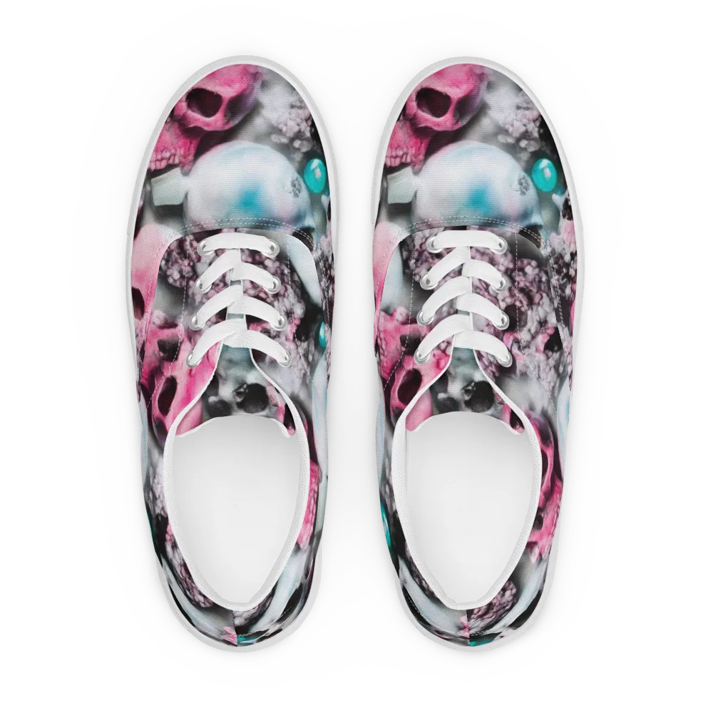 Candy Skull Garden on Men's Lace-Up Canvas Shoes — Front