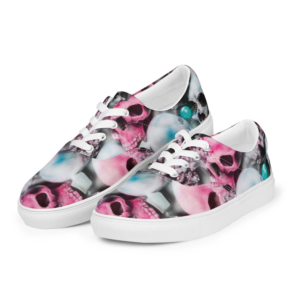 Candy Skull Garden on Men's Lace-Up Canvas Shoes — Left Front