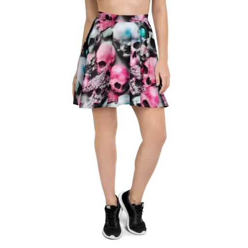 Candy Skull Garden on a Skater Skirt