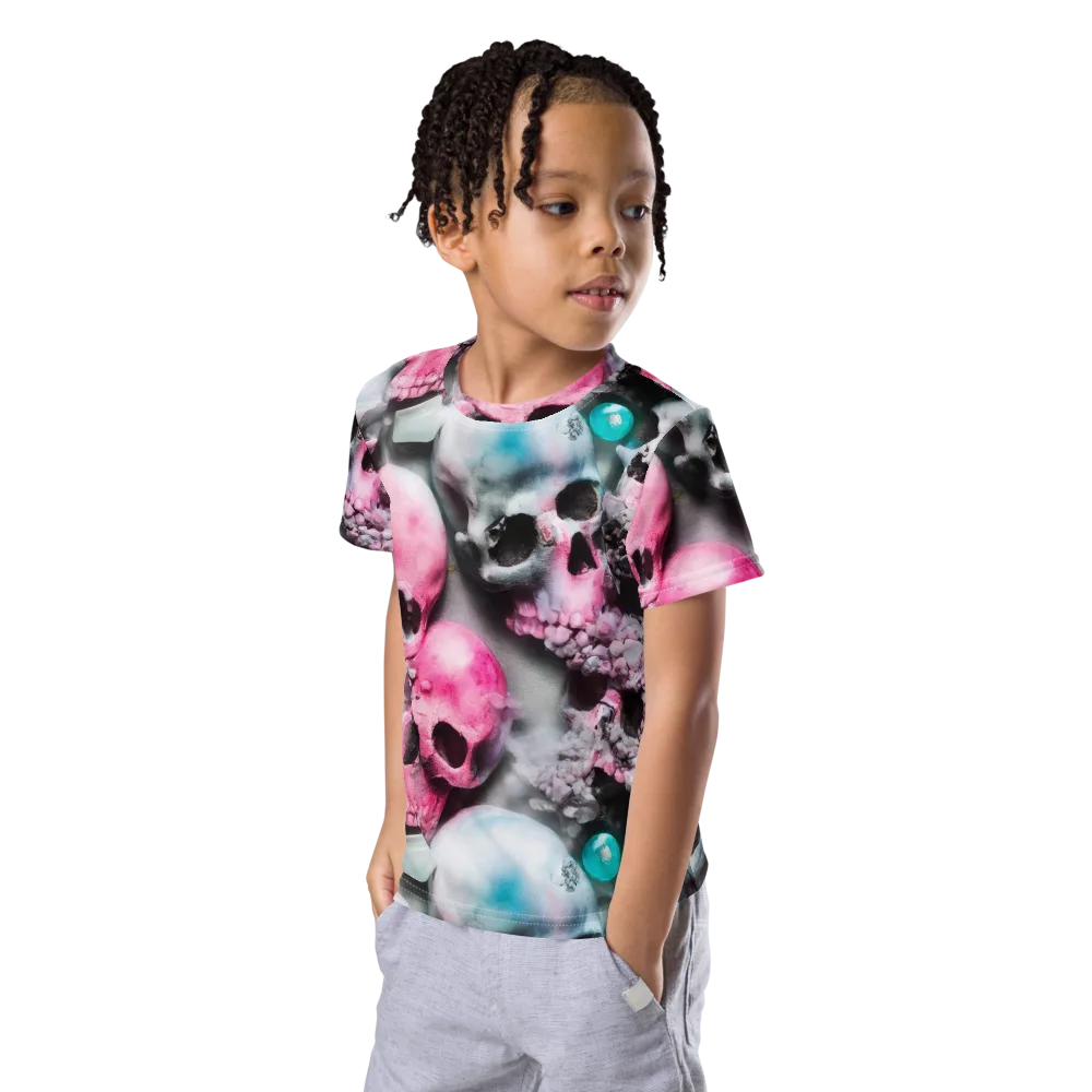 Candy Skull Garden on Kids Crew Neck T-Shirt — Left Front