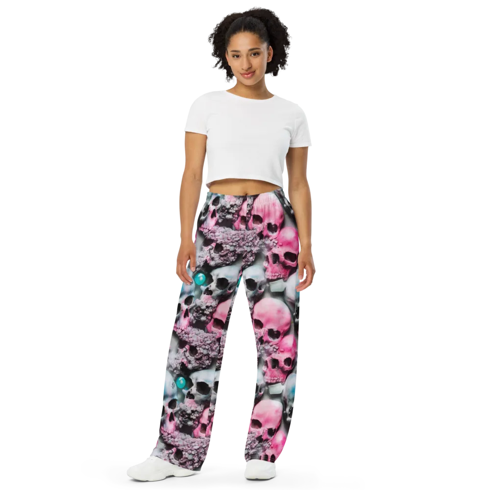 Candy Skull Garden on Wide-Leg Pants — Front