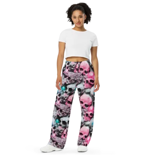 Candy Skull Garden on a Wide-Leg Pants