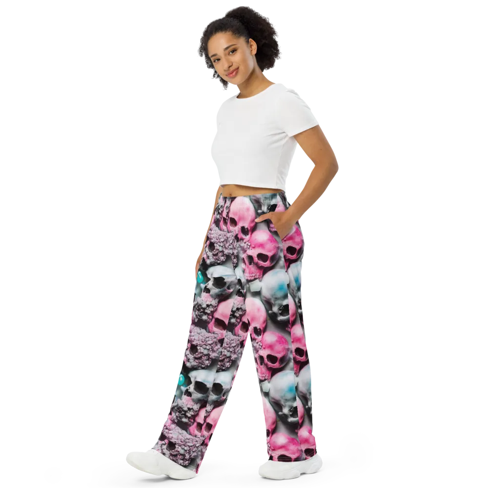 Candy Skull Garden on Wide-Leg Pants — Left Front