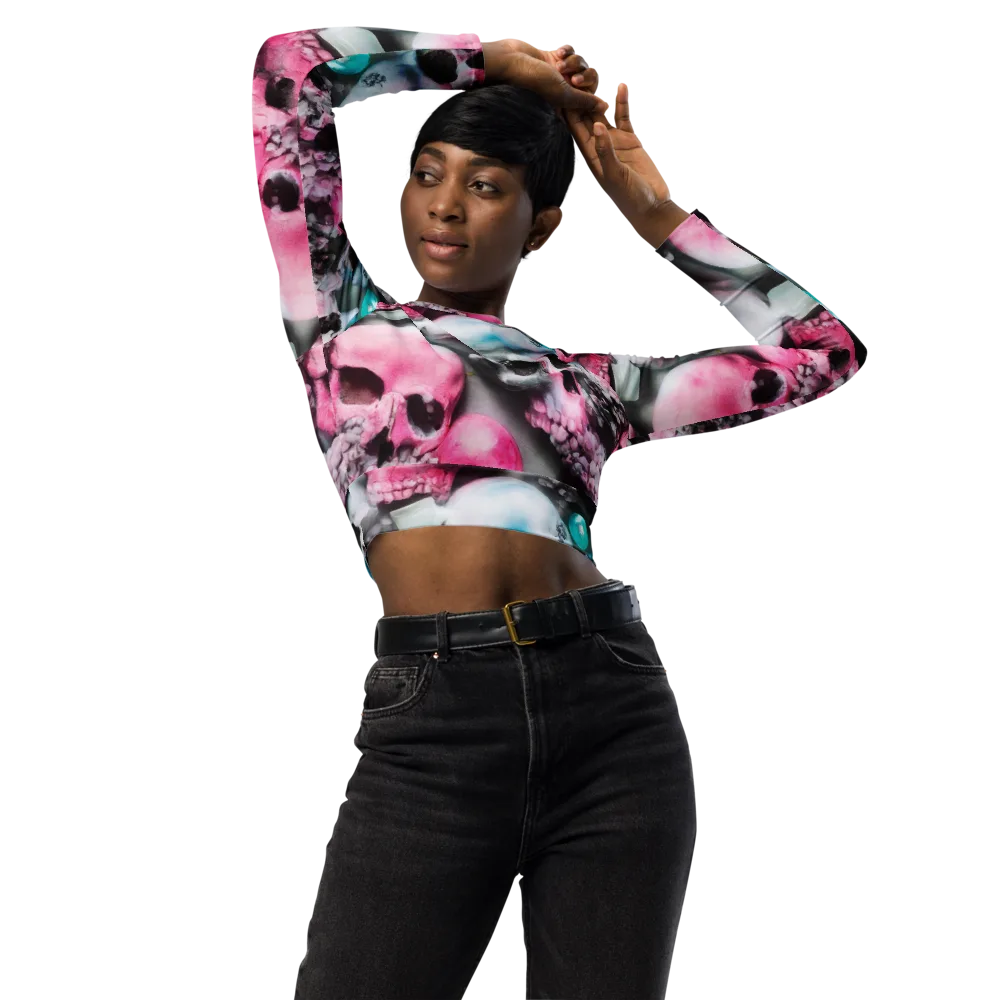 Candy Skull Garden on Long Sleeve Crop Top — Front