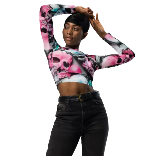 Candy Skull Garden on a Long Sleeve Crop Top