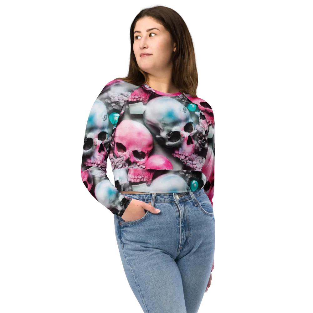 Candy Skull Garden on Long Sleeve Crop Top — Front