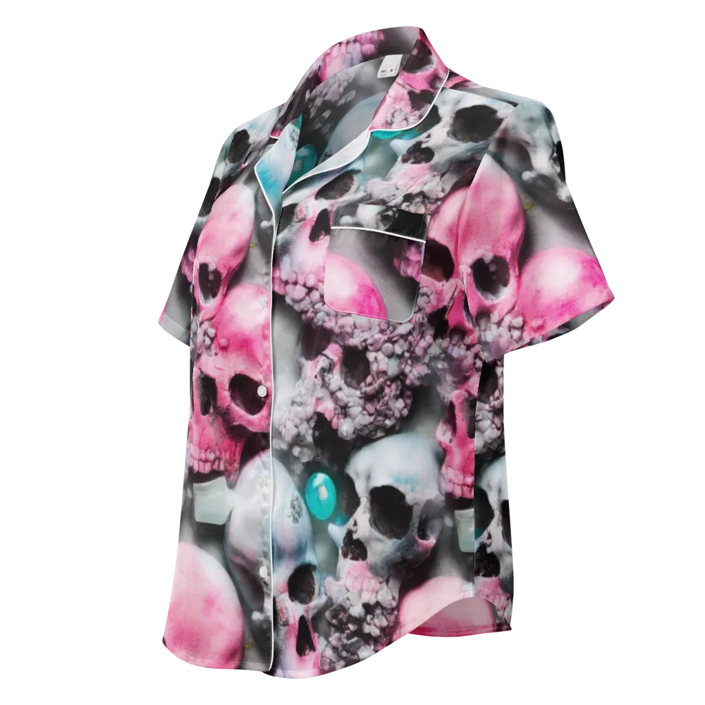 Candy Skull Garden on Women's Short Sleeve Pajama Top — Left Front