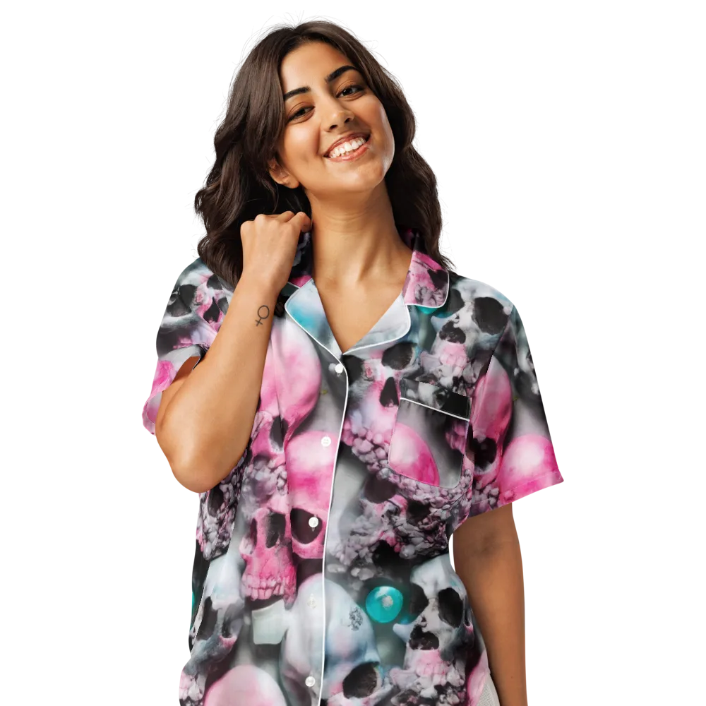 Candy Skull Garden on Women's Short Sleeve Pajama Top — Front