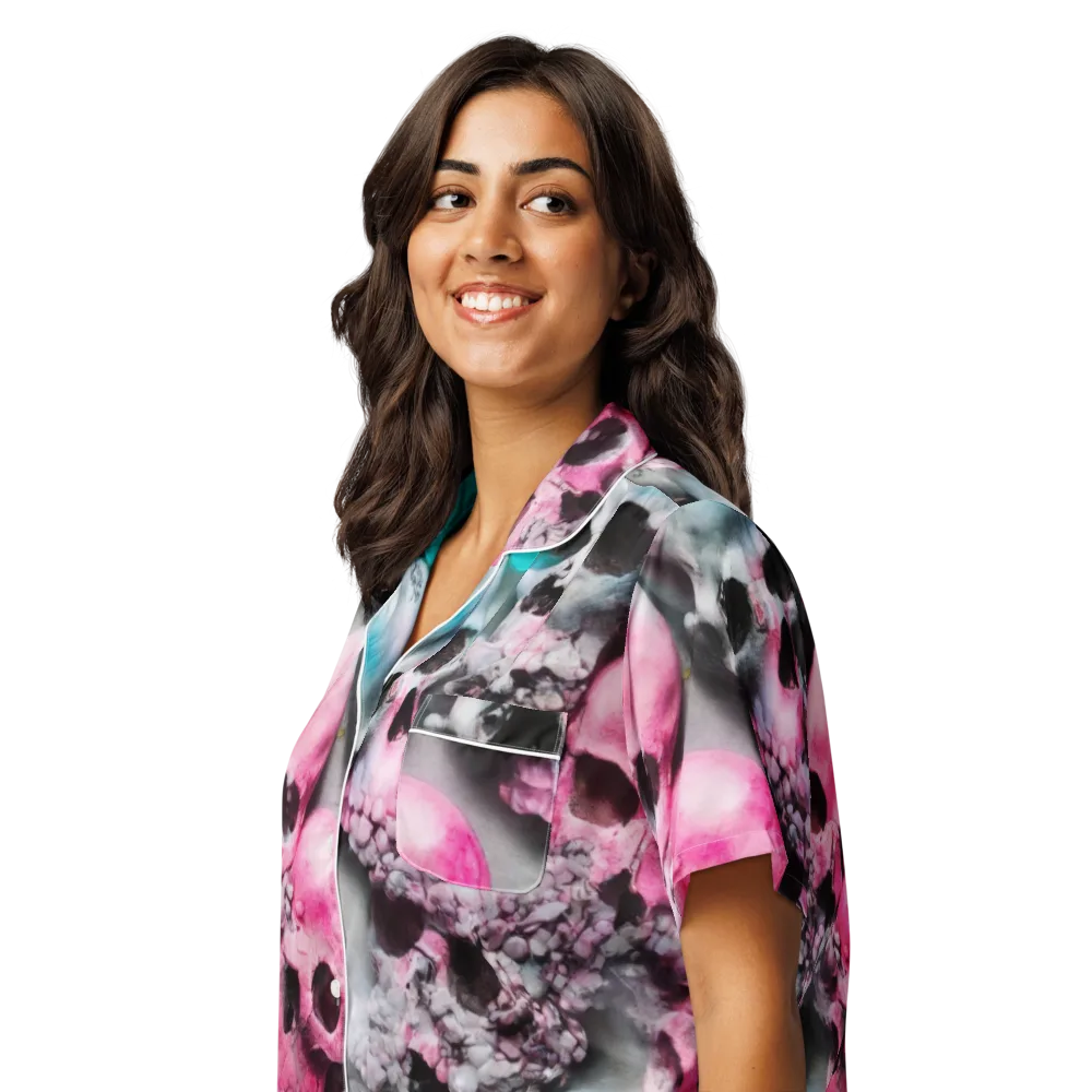 Candy Skull Garden on Women's Short Sleeve Pajama Top — Left Front